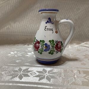 J Graf Jug Glazed Pottery Essig Vinegar Jug Vintage Hand Painted Floral